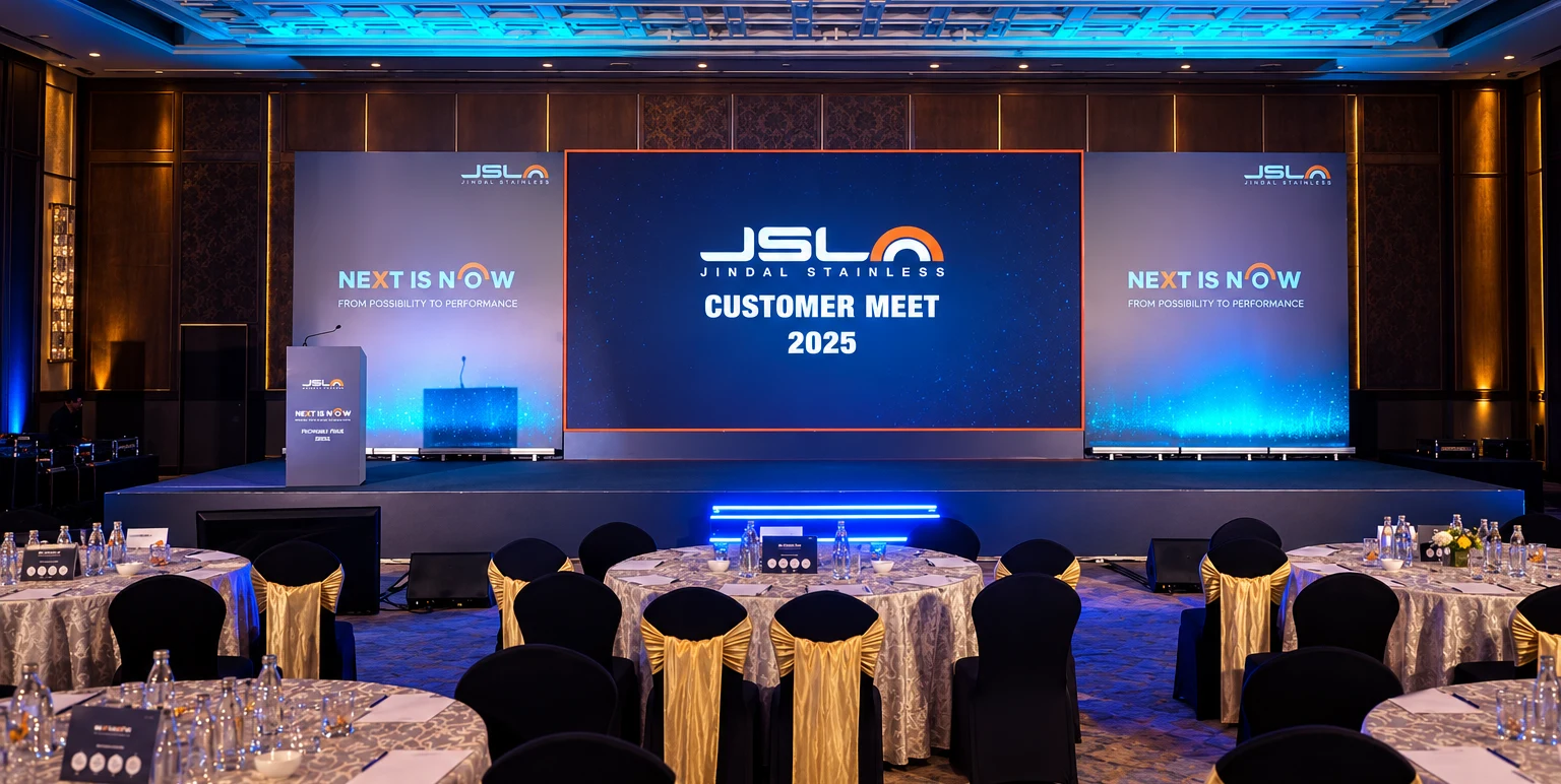 Ballroom stage and LED wall set for the Jindal Stainless Customer Meet 2025